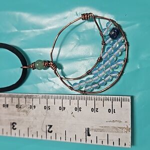 Necklace boho copper wire with black silk cord 12in drop